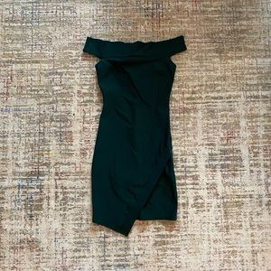 Dark green off shoulder mini dress